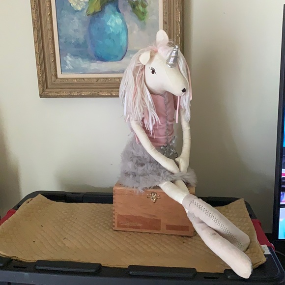 Pottery Barn Kids 26" Plush Stuffed Unicorn Animal Pink Shirt Gray Skirt - Picture 6 of 6